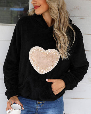 Haut à capuche en teddy avec perles et motif cœur