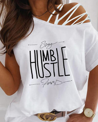 Haut à lacets découpé à manches courtes et imprimé lettre