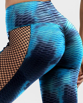 Pantalon de yoga Scrunch à imprimé tie-dye et patchs en résille