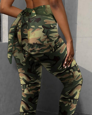 Pantalon de yoga extensible à taille haute à imprimé camouflage