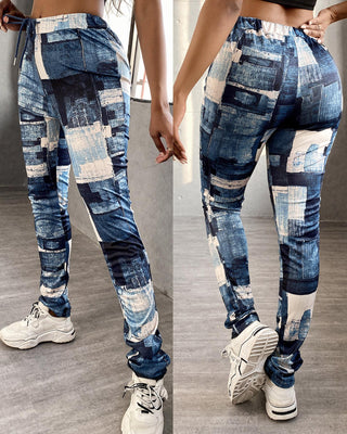 Pantalon plié taille haute avec cordon de serrage