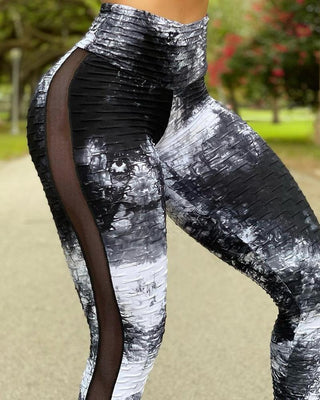 Legging de fitness athlétique froncé taille haute à imprimé tie dye