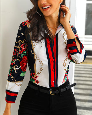 Blouse décontractée à imprimé floral et chaînes