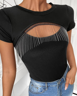 Haut à manches courtes à motif pampilles et découpes