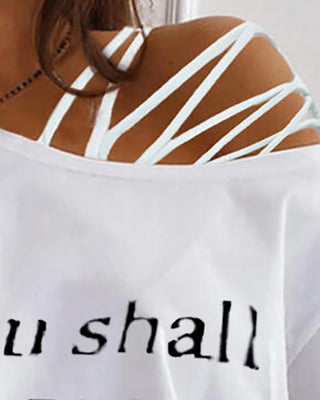 T-shirt découpé à lacets et imprimé lettre