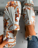 Sandales plates à bout carré et imprimé écharpe