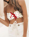 Ensemble de bikini bandeau avec bordure en dentelle à pois