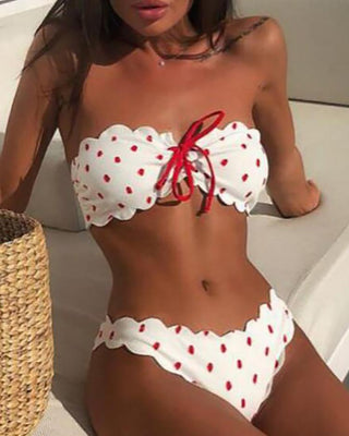 Ensemble de bikini bandeau avec bordure en dentelle à pois