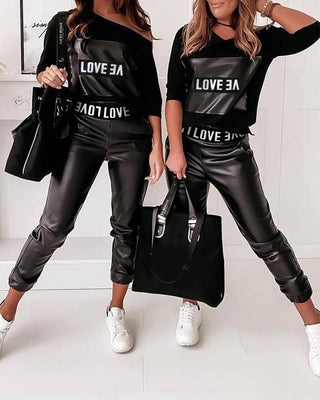 Ensemble de pantalons décontractés à imprimé lettre