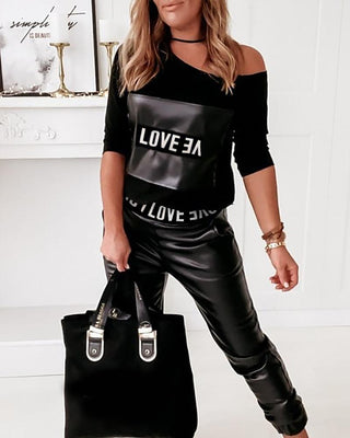 Ensemble de pantalons décontractés à imprimé lettre