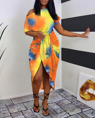 Robe midi cache-cœur à imprimé tie-dye