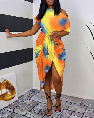 Robe midi cache-cœur à imprimé tie-dye