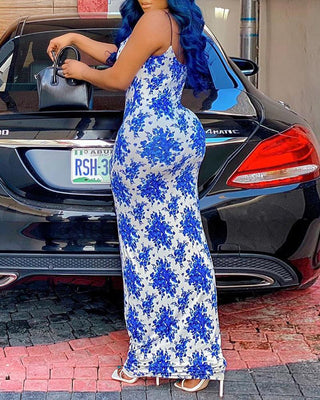 Robe longue à bretelles fines à imprimé floral