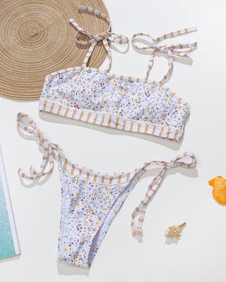 Ensemble de bikini à rayures à imprimé floral