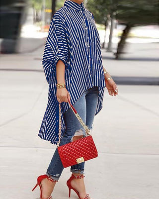 Haut rayé à manches chauve-souris et ourlet plongeant