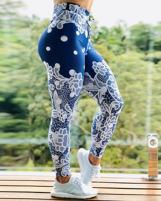 Pantalon de yoga pour le contrôle du ventre avec patch en dentelle au crochet