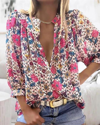 Haut à col en V à imprimé floral