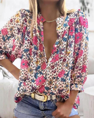 Haut à col en V à imprimé floral