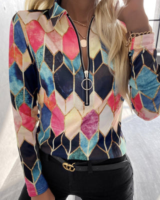 Blouse à imprimé abstrait et à glissière