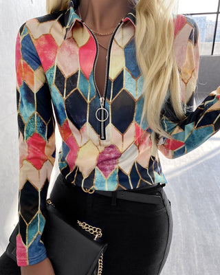 Blouse à imprimé abstrait et à glissière