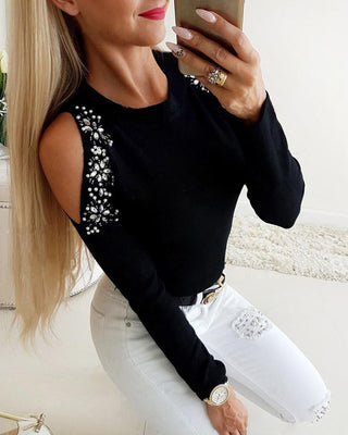 Blouse à détail clouté à épaules dénudées