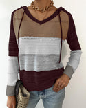 Pull à capuche évidé en tricot color block