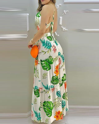 Ensemble haut et jupe sans manches à imprimé floral