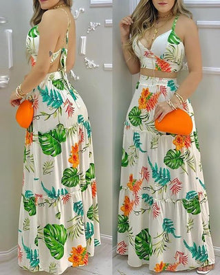 Ensemble haut et jupe sans manches à imprimé floral