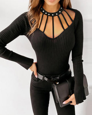 Haut à manches longues en tricot perlé découpé