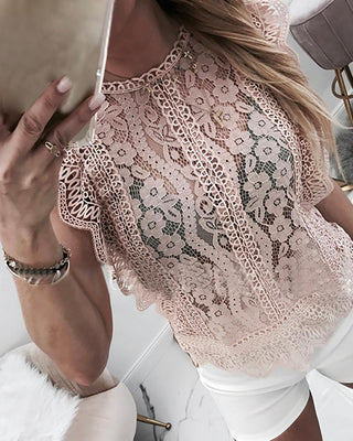 Blouse décontractée en dentelle évidée en guipure