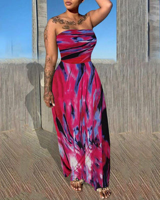 Robe longue bandeau sans manches à imprimé tie dye