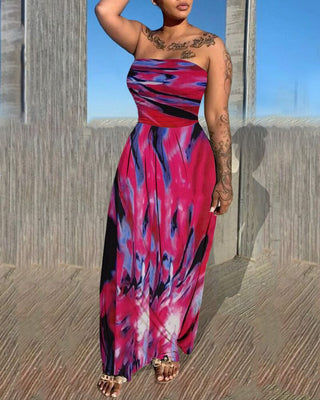 Robe longue bandeau sans manches à imprimé tie dye