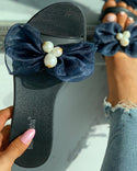 Sandales plates ornées de perles en maille