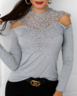 Blouse à épaules dénudées en dentelle appliquée