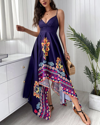 Robe asymétrique asymétrique à imprimé floral