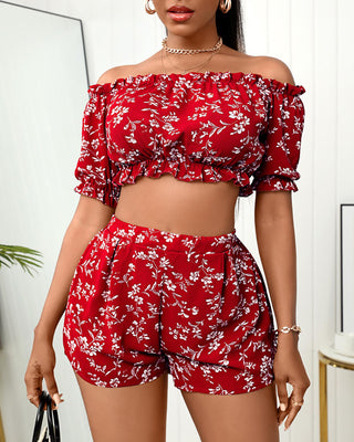Ensemble top court à épaules dénudées et short à imprimé floral