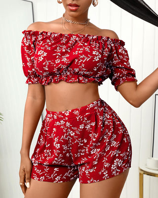 Ensemble top court à épaules dénudées et short à imprimé floral