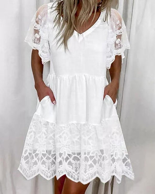 Robe décontractée à manches courtes en dentelle au crochet