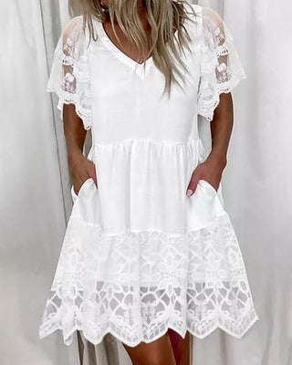 Robe décontractée à manches courtes en dentelle au crochet