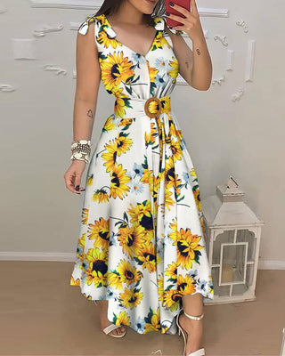 Robe longue sans manches à imprimé tournesol