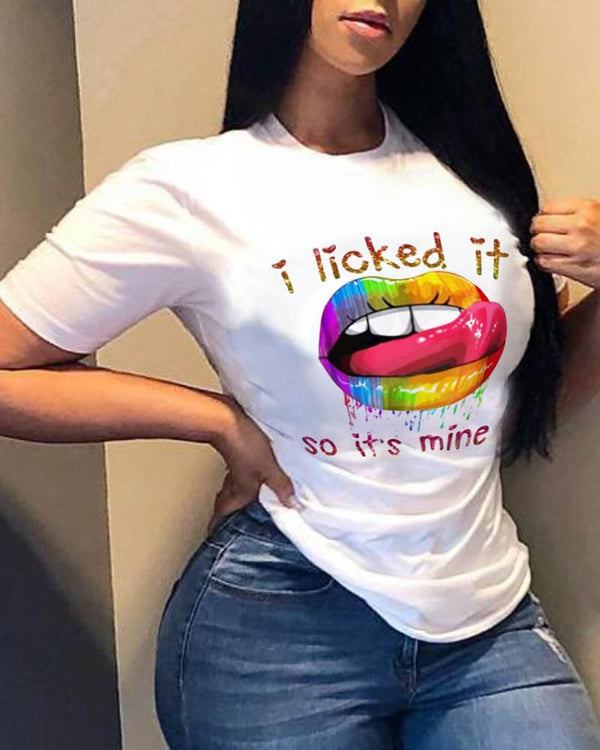 T-shirts lâches à manches courtes et imprimé lèvres multicolores