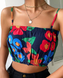 Crop top boutonné à imprimé floral