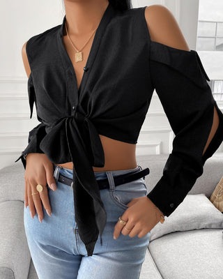 Chemise nouée unie à épaules dénudées