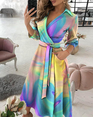 Robe color block à col surplis et détail noué