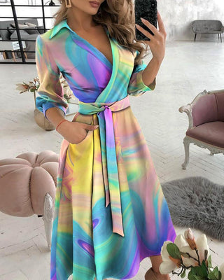 Robe color block à col surplis et détail noué