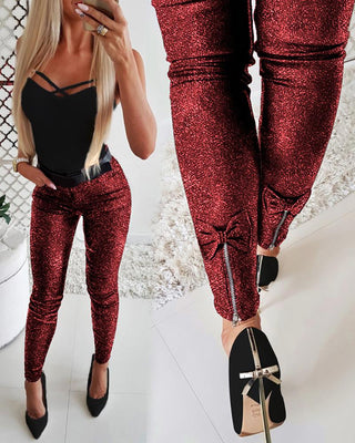 Pantalon à paillettes avec fermeture éclair et paillettes