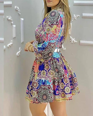 Robe à manches lanterne à imprimé floral sans ceinture