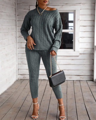 Ensembles de pulls et pantalons décontractés à tricoter côtelés solides