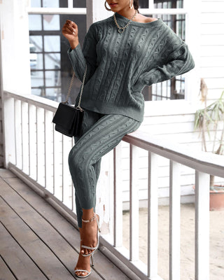 Ensembles de pulls et pantalons décontractés à tricoter côtelés solides