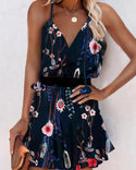 Mini-robe taille skinny sans manches à imprimé floral